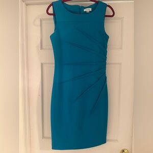 Calvin Klein Blue Asymmetrical Ruched Sheath Dress
